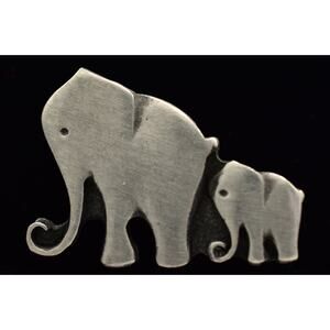 R. Tennesmed Vintage Elephant Pin Brooch Baby Mom Pewter Sweden Signed BinBI